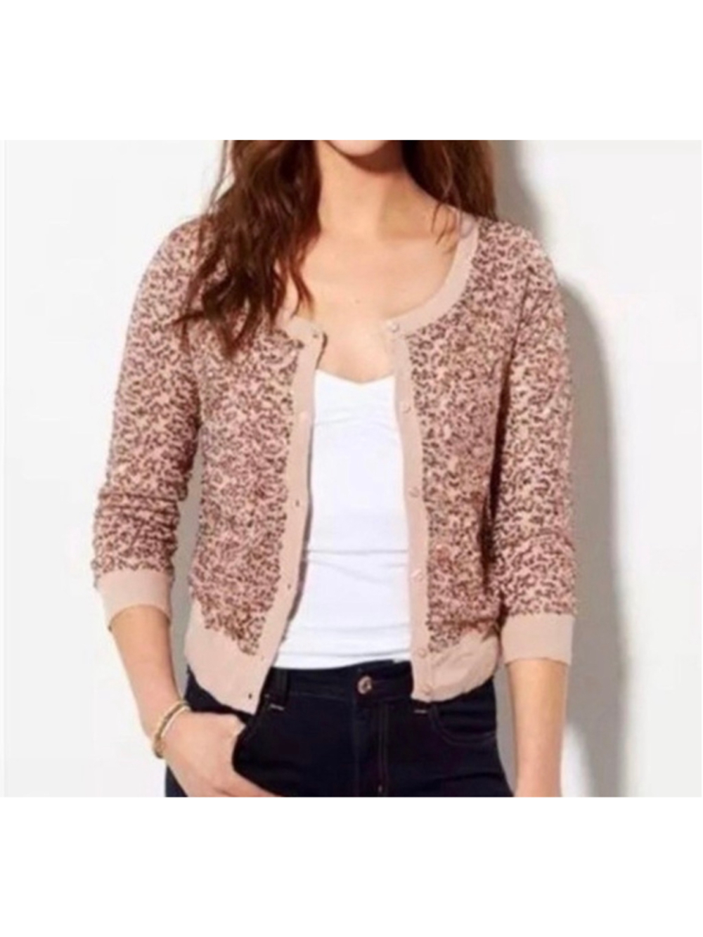 American Eagle Cardigan XL rose gold beige Sequin Sweater holiday glam